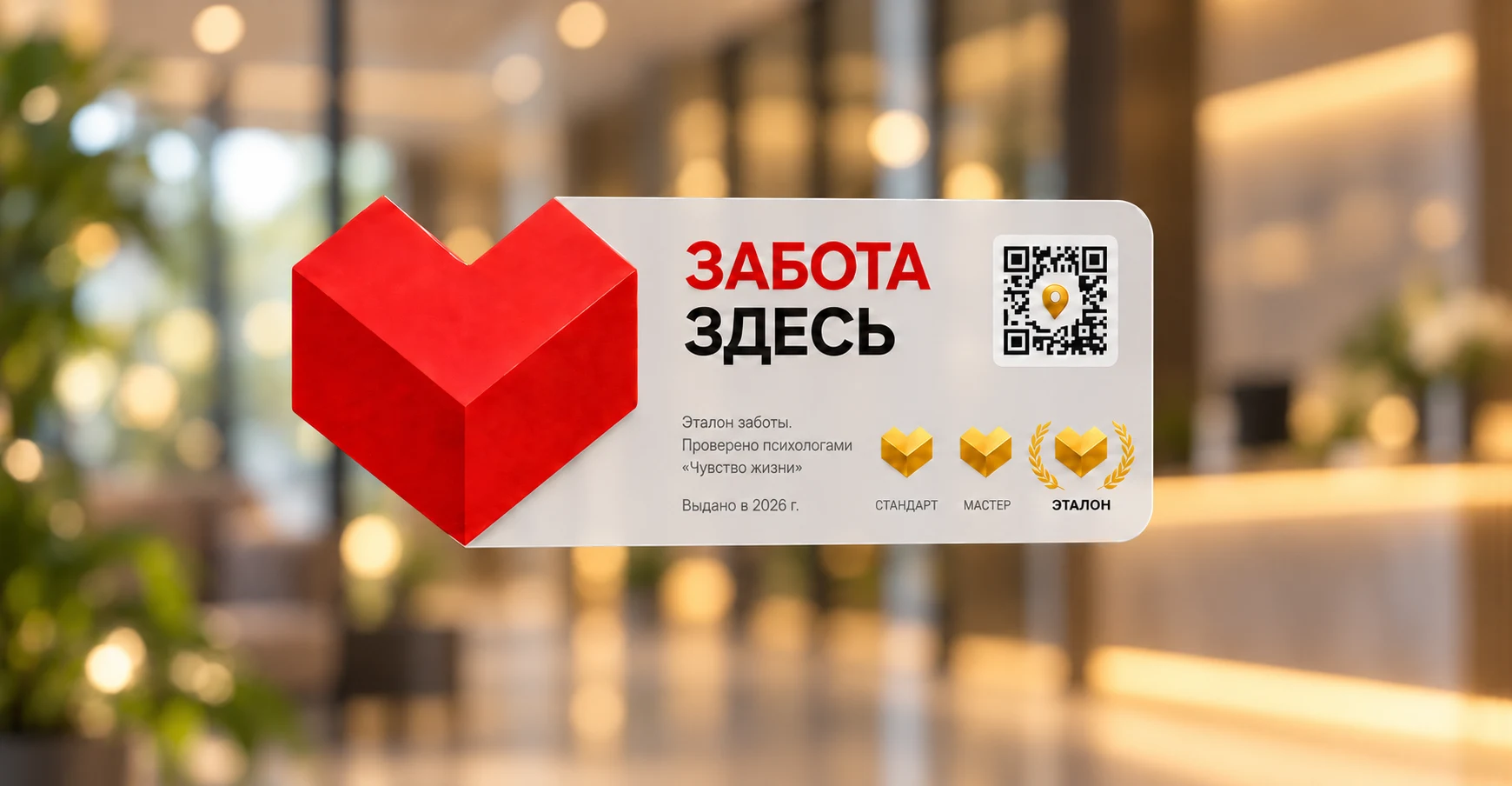 Знак «Забота здесь» со статусом Эталон на входе