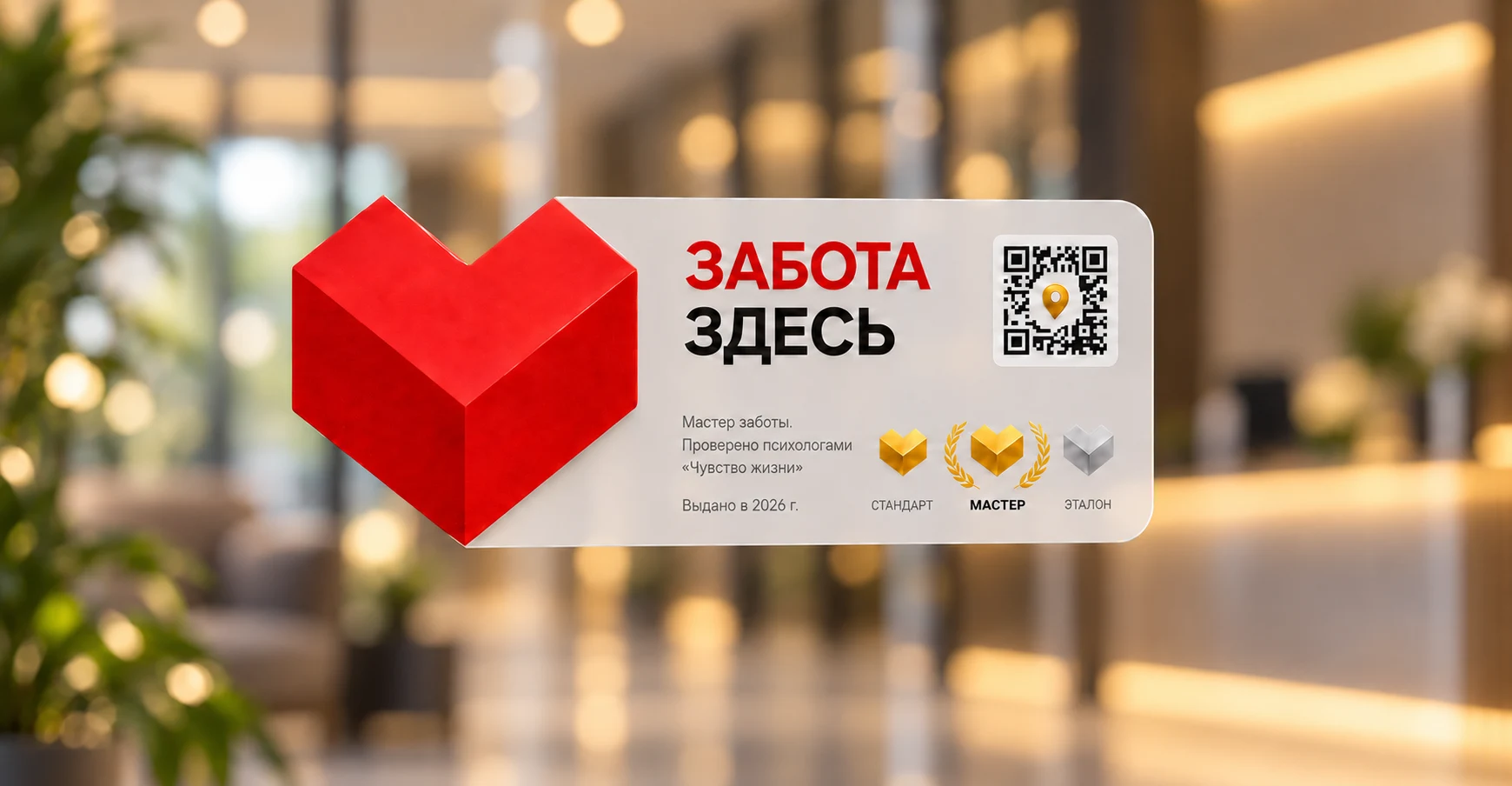 Знак «Забота здесь» со статусом Мастер на входе